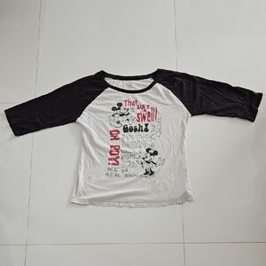 Disney Mickey Mouse Black and White Long Sleeve Tee/ Baseball Style